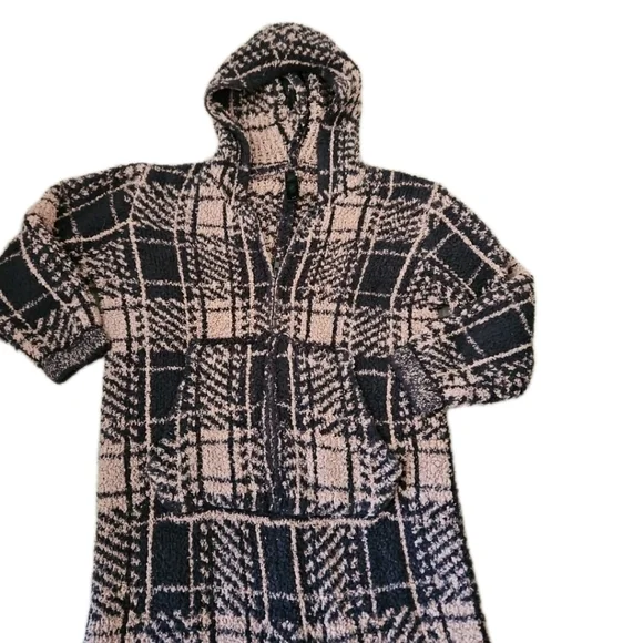 SKIMS Cozy Knit Black And Tan Plaid Jumpsuit Pajama Loungewear Cozy Zip Up 8/10 - Picture 5 of 12